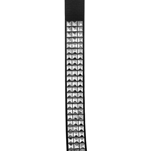 New Metal Studded Black Leather Belt Unisex 3-Rows Metal Pyramid Size Medium - Picture 3 of 3